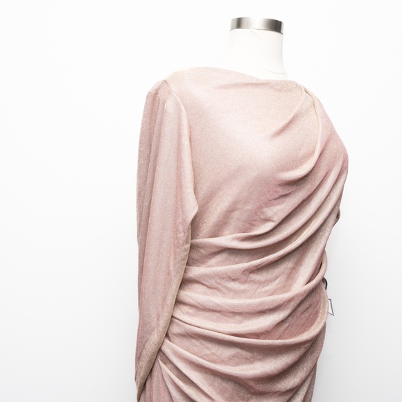 Betsy & Adam - Petite "Gracie" Galaxy Knit Glitter Draped Gown - Picture 6 of 12